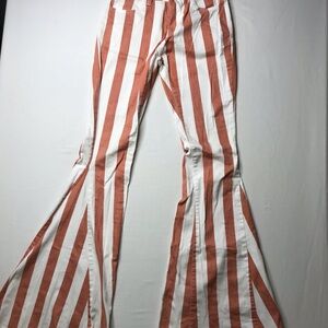 Altar'd State Dusty Rose and White Striped Bell Bottom Pants Small